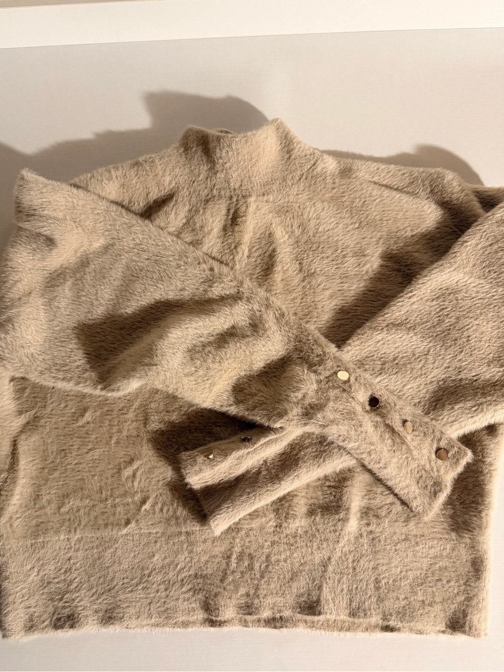 Bailey 44 Taupe Fuzzy Turtleneck Sweater with Button Cuffs